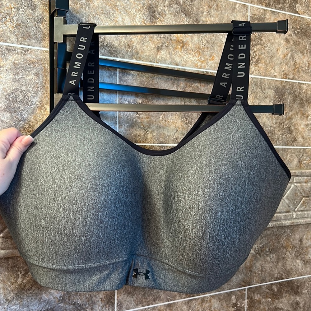 Under Armour Heather Gray Padded Sports Bra with Branded Straps